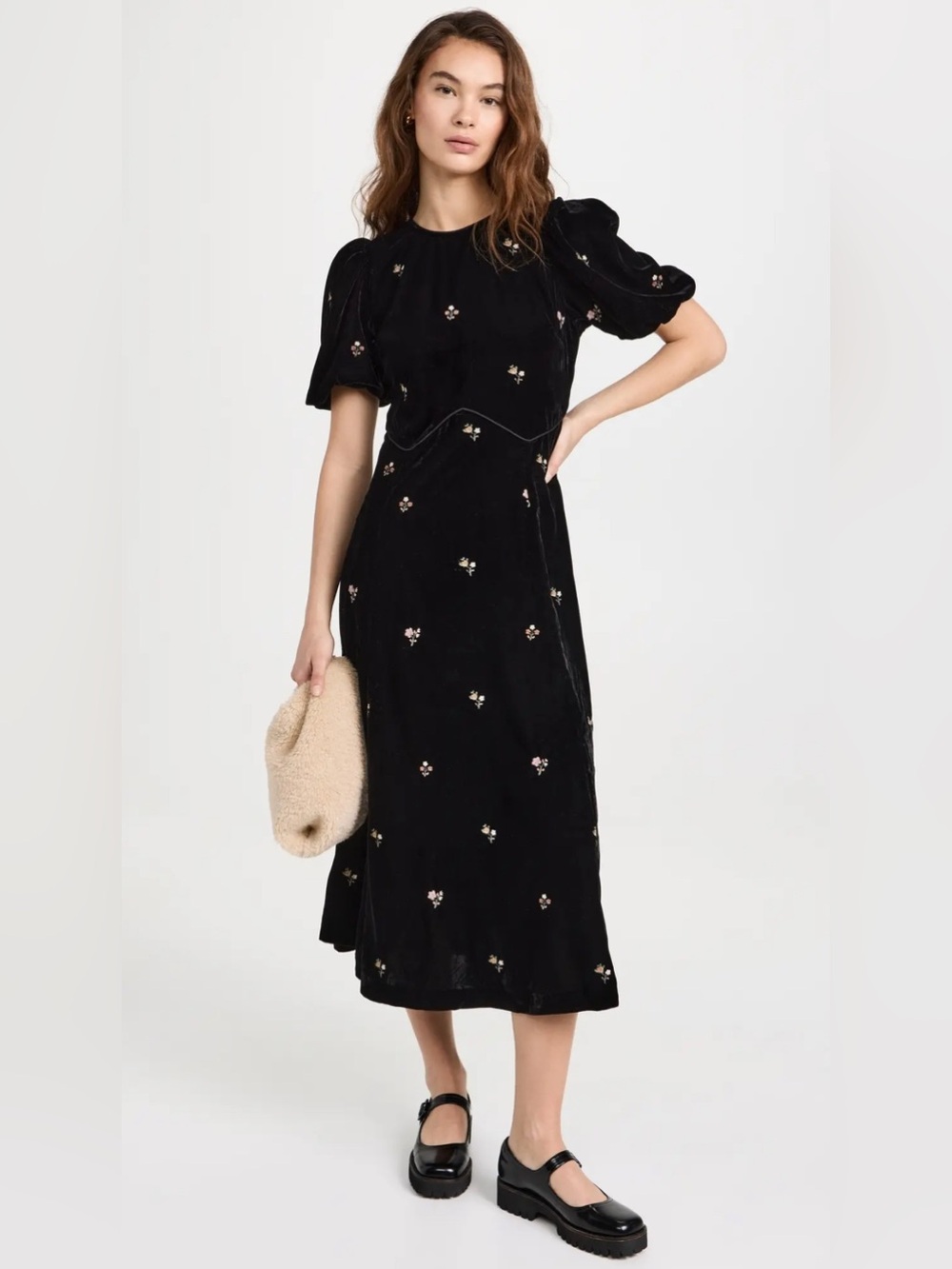 Sea Rubina Embroidery Puff Sleeve Midi Dress Size 12
